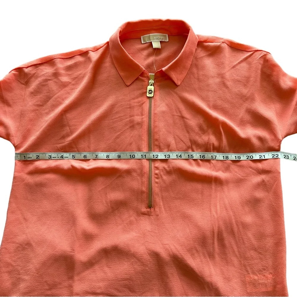 Michael Kors Grapefruit Pink Balloon Sleeve Zip Popover Blouse Business Casual L